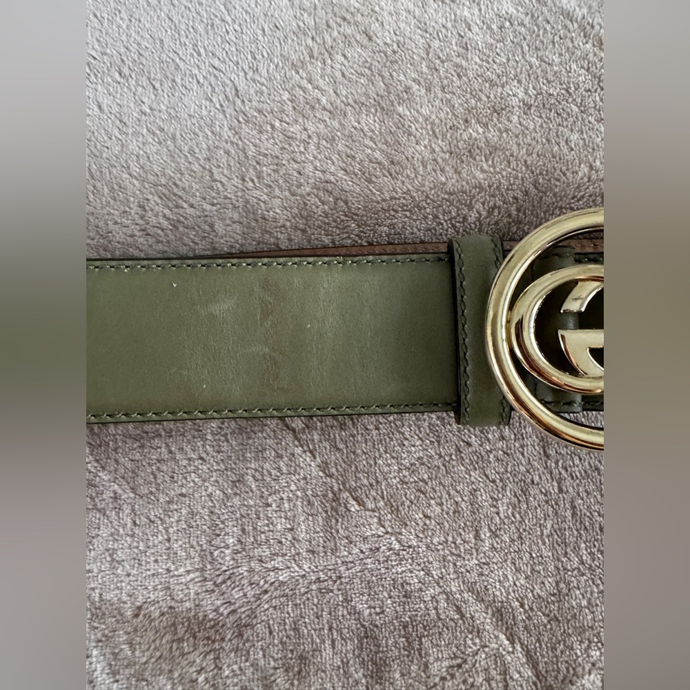 Gucci Olive Green GG Marmont Leather Belt Gold Buckle | Size 80 / 32 - Picture 5 of 8